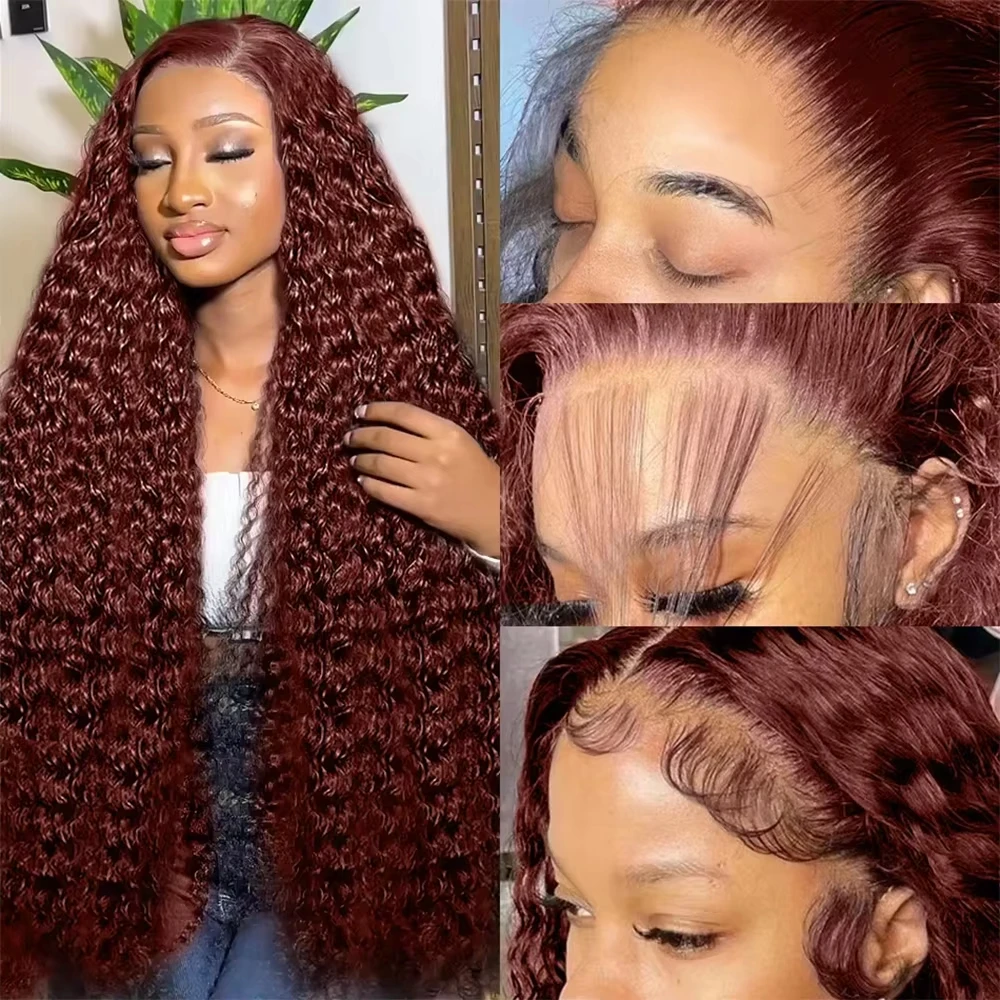 

Коричнево-красный парик Mossily 13x4 Deep Wave Lace Frontal, 30-34 дюйма, бразильские свободные кудри, 13x6 HD Lace Front, парик из натуральных человеческих волос