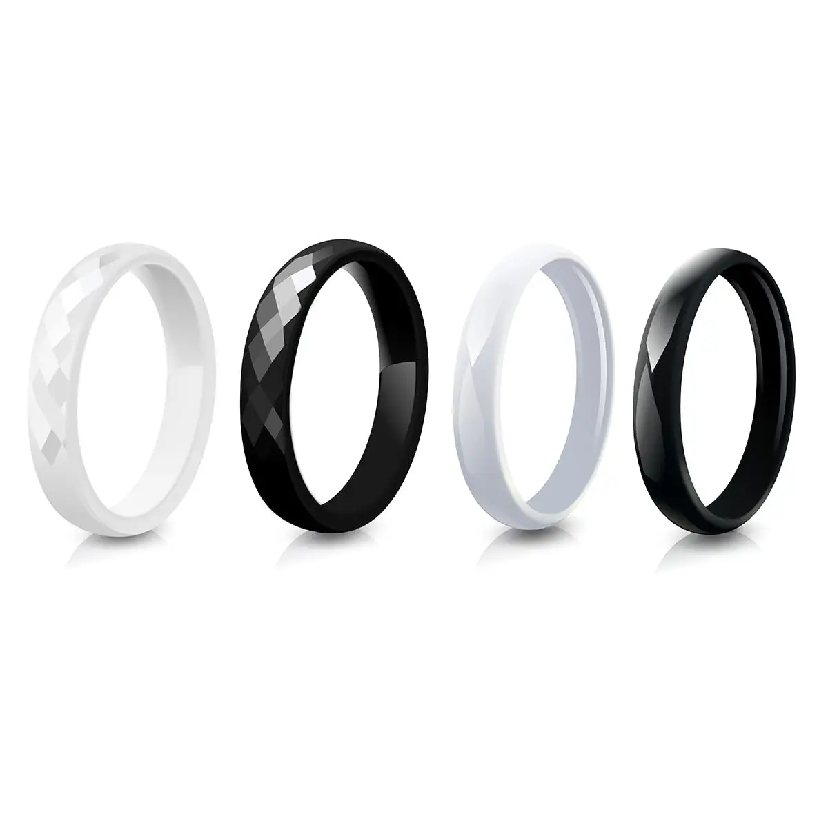 3mm Ceramic Wedding Band for Women, Thin Stackable Plain Rings, Black White Minimalist Ring, Hypoallergenic Jewelry Gift for Her