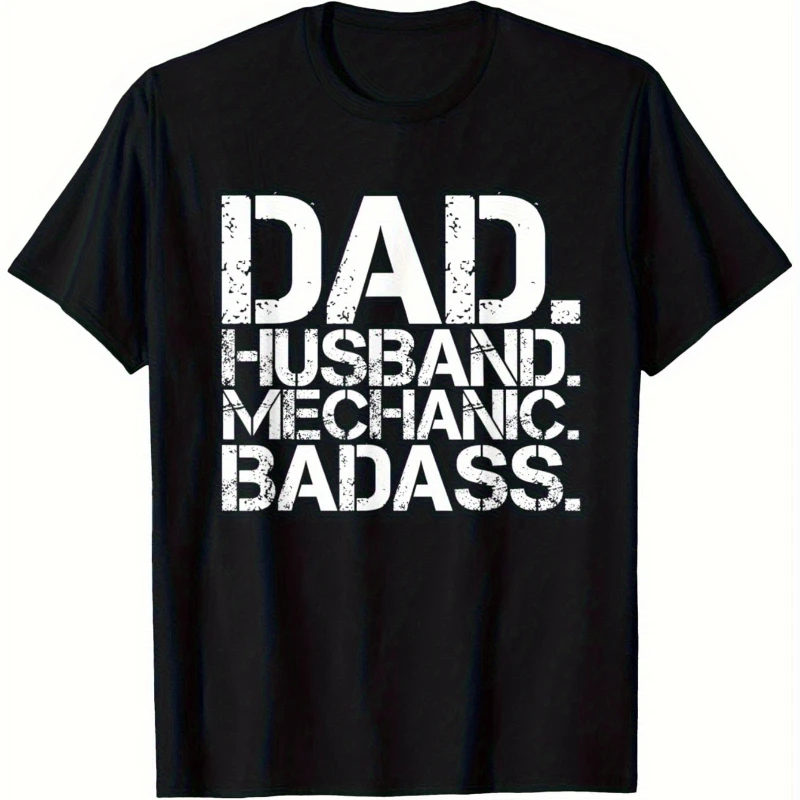 

Dad Husband Mechanic Badass Graphic T-Shirt Pure Cotton Fit Tee for Men Unisex Clothing Breathable Shirt Car Enthusiasts