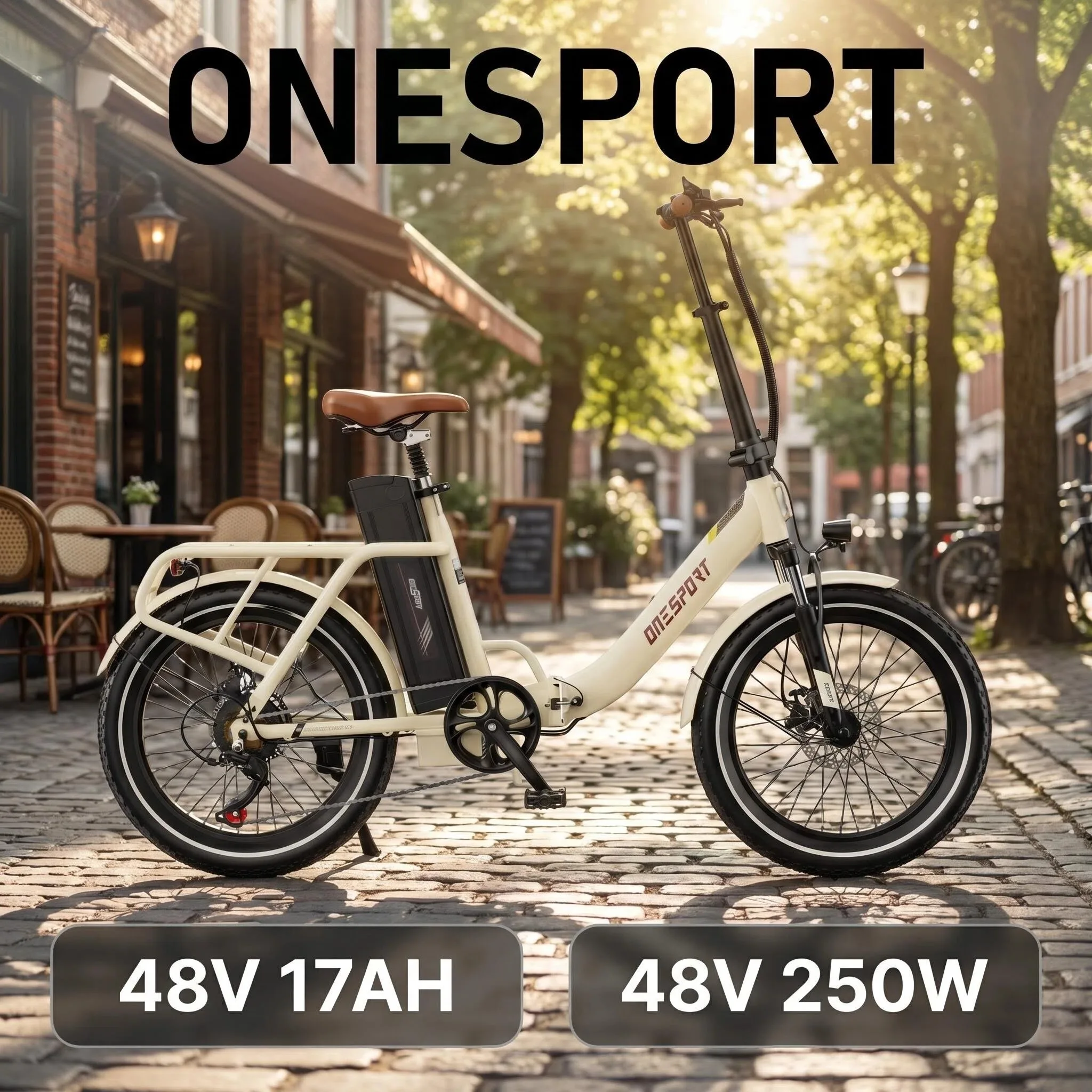 Image of Onesport OT16-2 Faltbares Elektrofahrrad 250W, 48V 17AH 120km maximale Reichweite, 20'x 4.0' Reifen, Shimano 7-Gang-Schaltung, Smart-App-Konnektivität