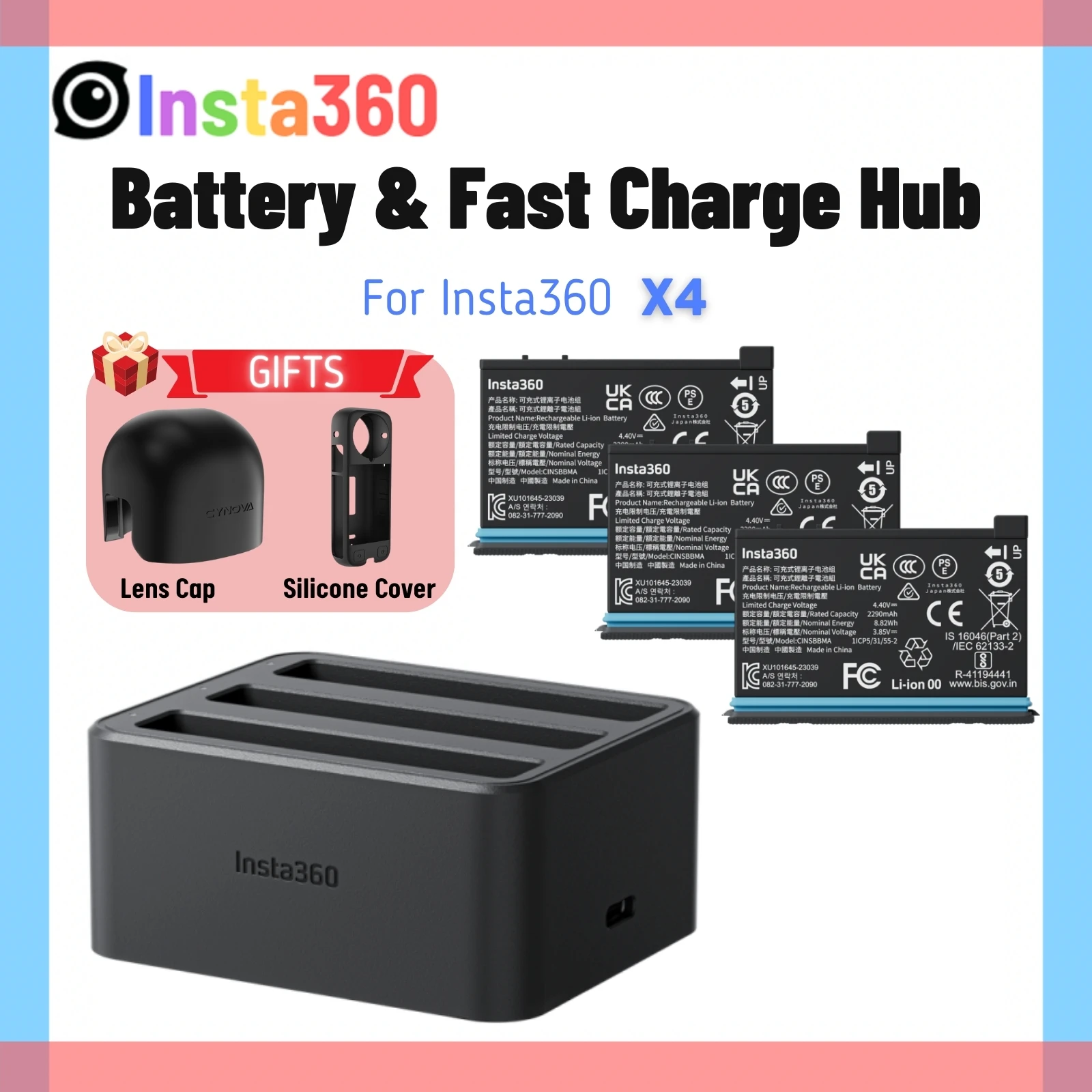 Insta360 X4 Battery Charger Fast Charge Hub Charging Case 2290 mAh Battery Pack For Insta 360 X4 Original Power Accessories