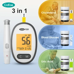 Cofoe 3 in 1 Multifunction Monitoring Meter Test Cholesterol Meter& Uric Acid Meter & Blood Glucose Meter, Test Strips,Lancets