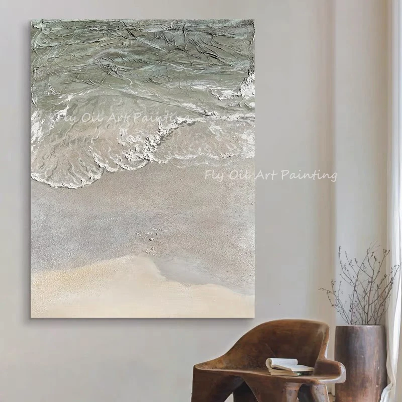 

Large Size 100% Handpainted simple pure abstract large size modern nordic ocean oil paiinting for living room decoration