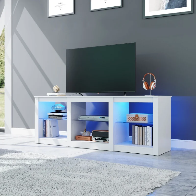 

GALAXHERO TV Stand with LED Modern Entertainment Center Adjustable Glass Shelves Media Console for Living Room Bedroom