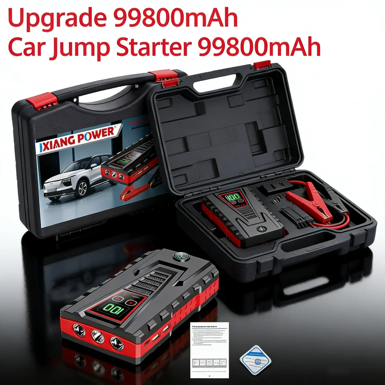 Arrancador de Coches Portátil de 99800mAh, Cargador de Batería de Emergencia de 12V con Pico de 5000A para Autos de Gasolina y Diésel