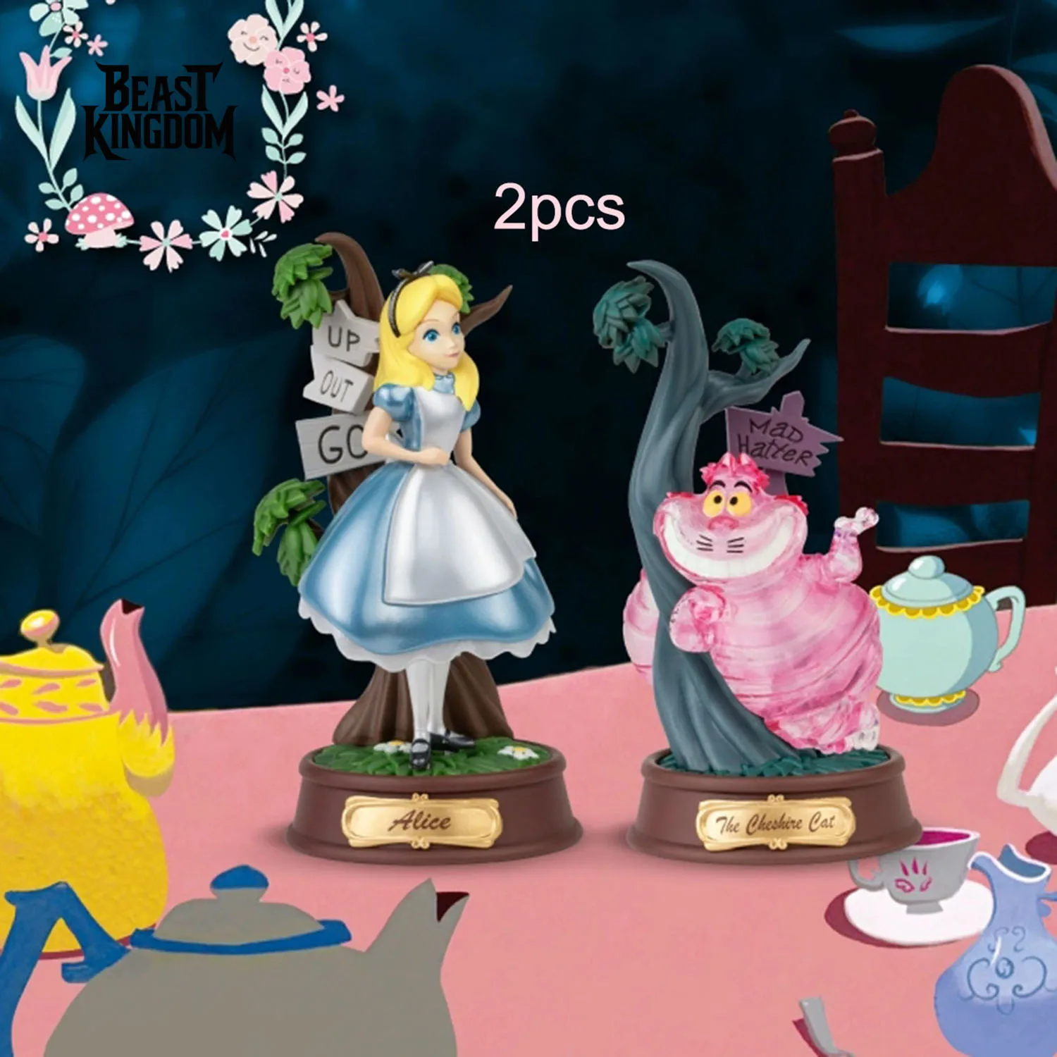 

[Beast Kingdom] Alice's Fantasy World - Alice & Cheshire Cat Desktop Ornaments 2 Pack - Ideal Creative Gift.