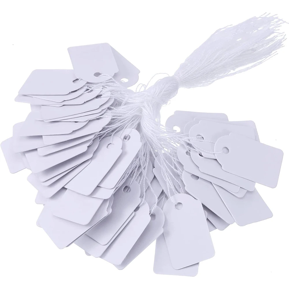 100 sztuk 12x23mm prostokątna papierowa metka z ceną biały pusty sznurek zegarek rzemiosło jubilerskie karty cenowe etykieta promocyjna na sprzedaż