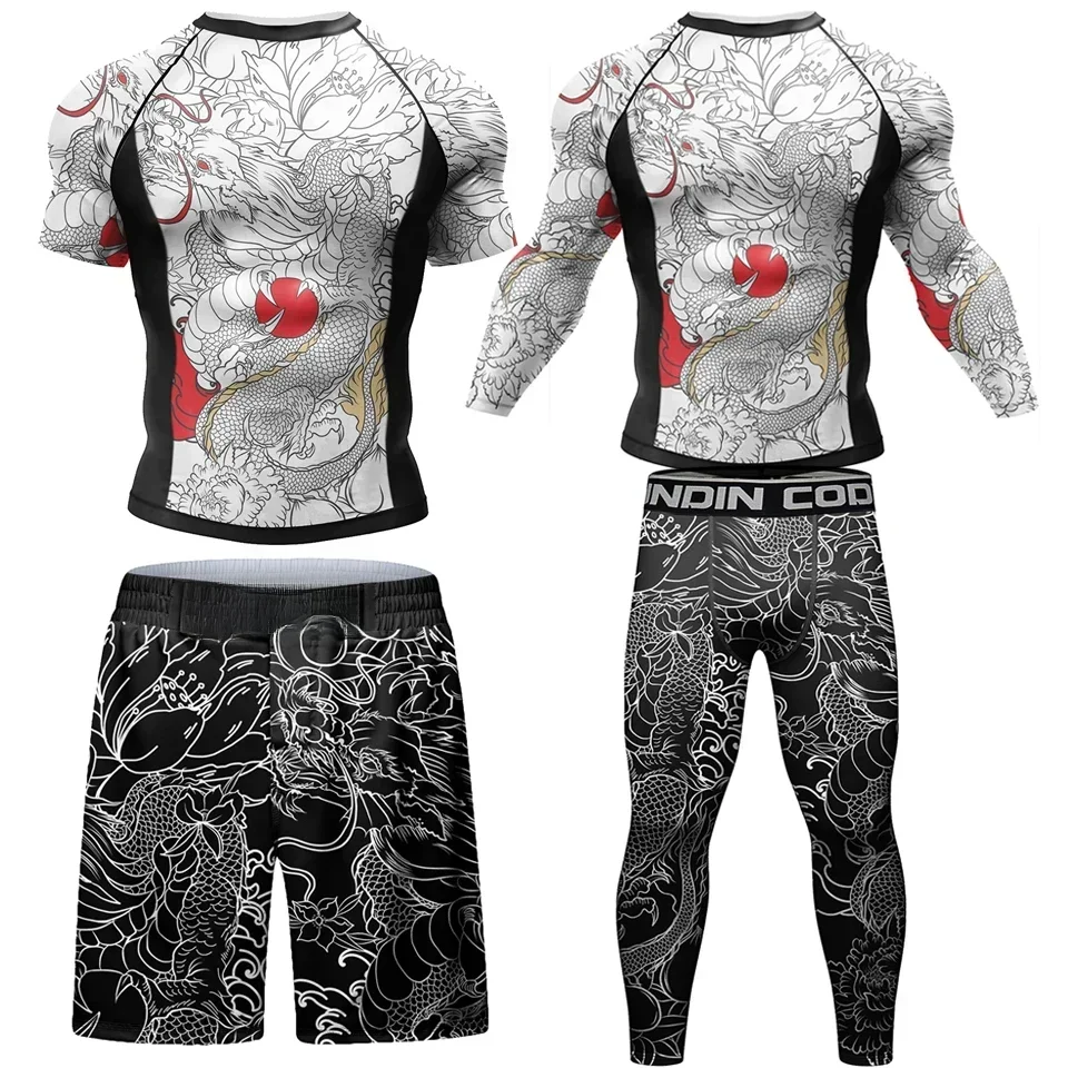 Nouveau Compression MMA Rashguard T-shirt hommes course costume Muay Thai Shorts anti-éruption sport gymnase Bjj Gi maillots de boxe 4 pièces/ensembles