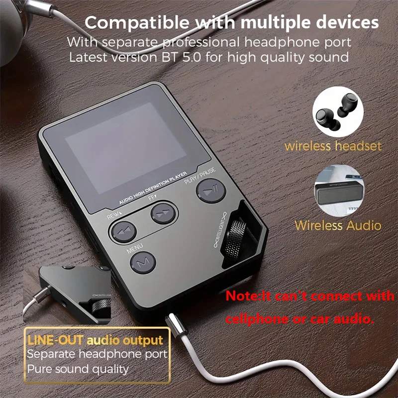 C5 8GB Lossless Bluetooth MP3 Music Player, Zinc Alloy Body,Rotary Controls,Wireless Connection,FM Radio,Voice Recorder