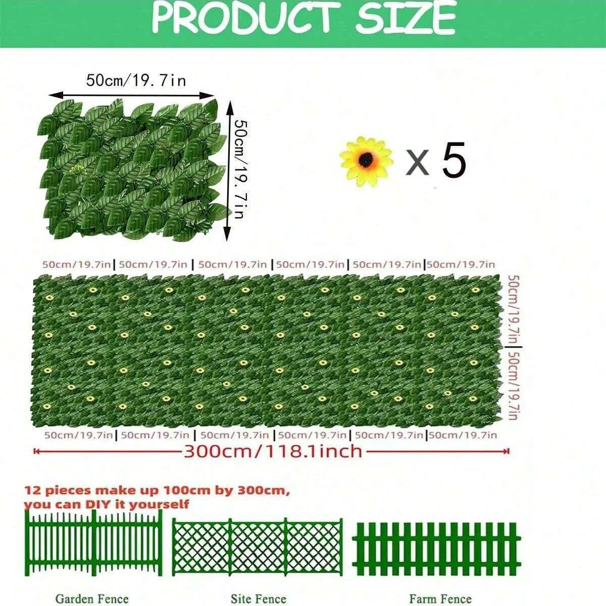 Green Artificial Ivy Privacy Fence Screen Outdoor With Sunflowers Artificial Grass Privacy Fence Screen Fake Ivy Wall Panel view 6