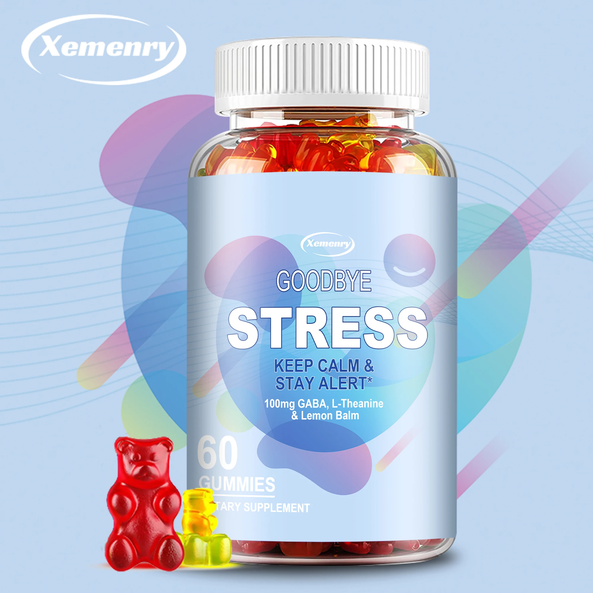 Goodbye Stress Gummies - with GABA, L-Theanine, Lemon Balm - Relieve Stress, Improve Negative Emotions, and Relax - 60 Gummies