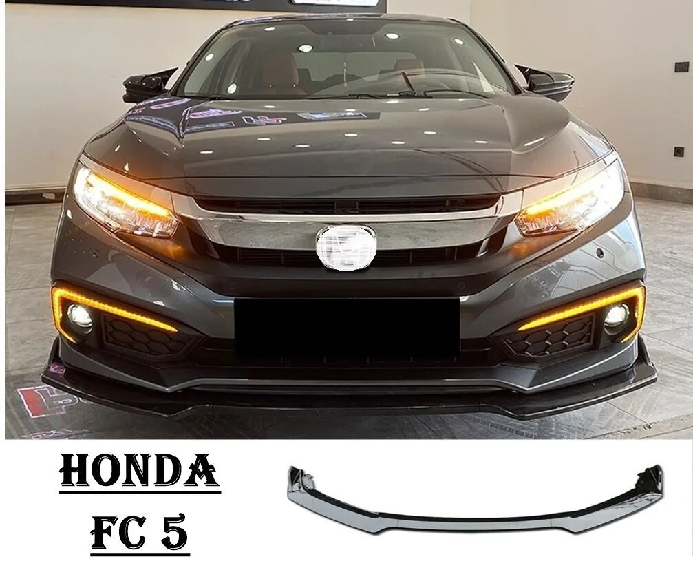 For HONDA CIVIC FC5 Front Bumper Attachment Lip + Bat Mirror Cover 2016-2021 Glossy Black Wing Car Styling Auto Universal