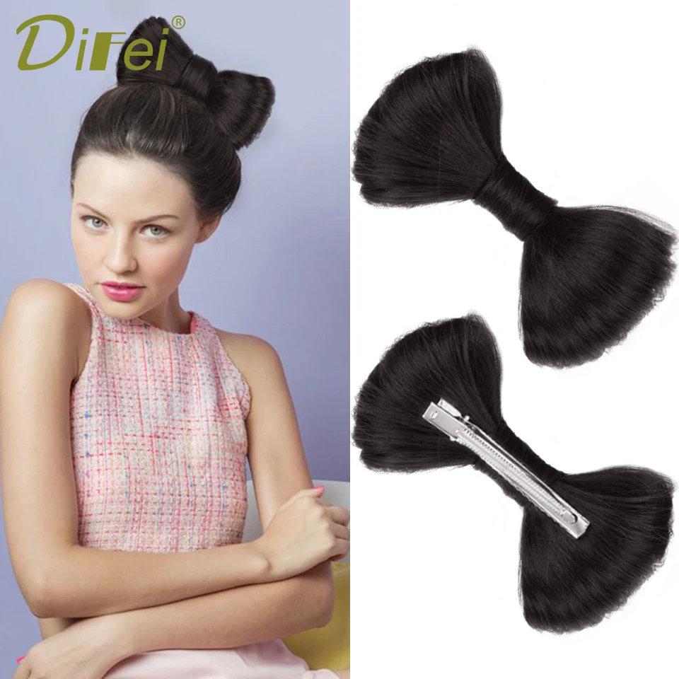 

DIFEI Synthetic Hair Bow Buns Clip Bun Hairstyle Bow Hair Accessories For Women Brown Black Chignon Hairpins Wig Hair Bun