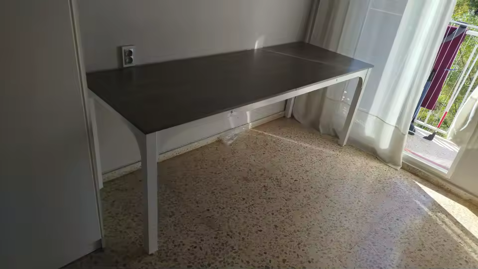 Spacious Japandi minimalist home office workstation setup with neutral tone finish
