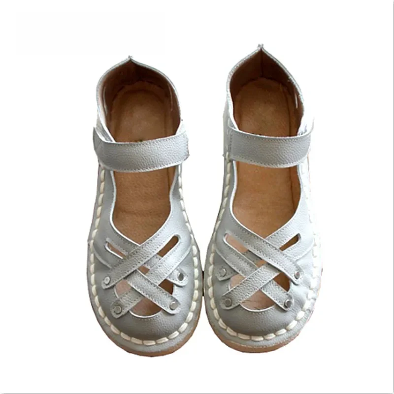 Careaymade nowy sandały z prawdziwej skóry, czyste ręcznie robione białe buty, w sztuka retro styl mori girl mieszkania buty, modne buty dla lalki. — zdjęcie 2