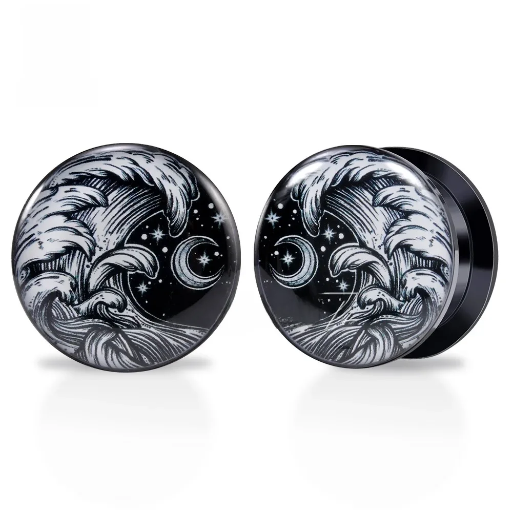 KUBOOZ Trend akrylowe fale księżycowe zatyczki do uszu tunele kolczyki wskaźniki piercing biżuteria rozciągacze ekspandery 6-30mm 2 szt. — zdjęcie 2