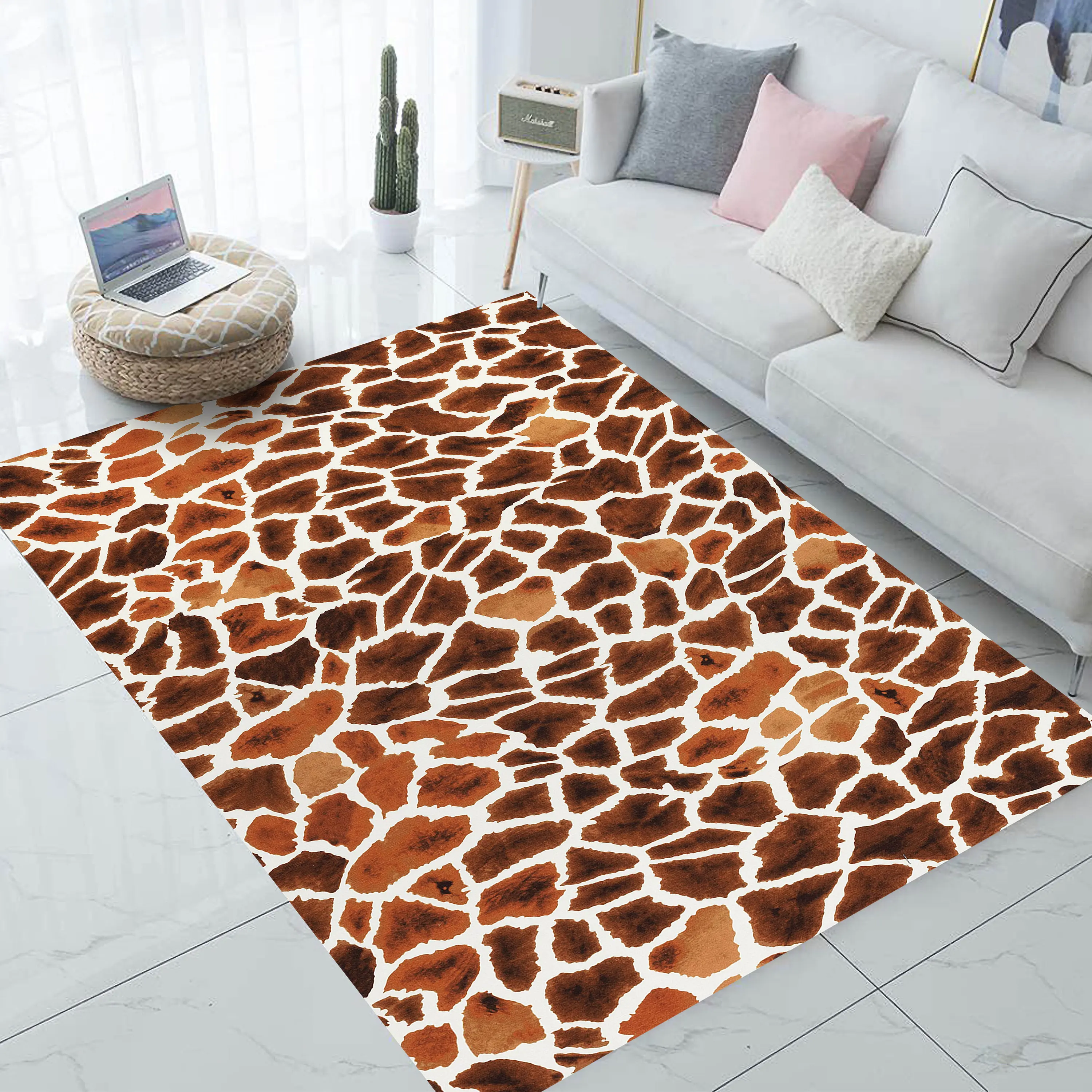 Black and White Giraffe Carpet Animal Print Home Decor Nursery Bath Living Room Mat Floor Soft Flannel Non Slip Carpet Gifts