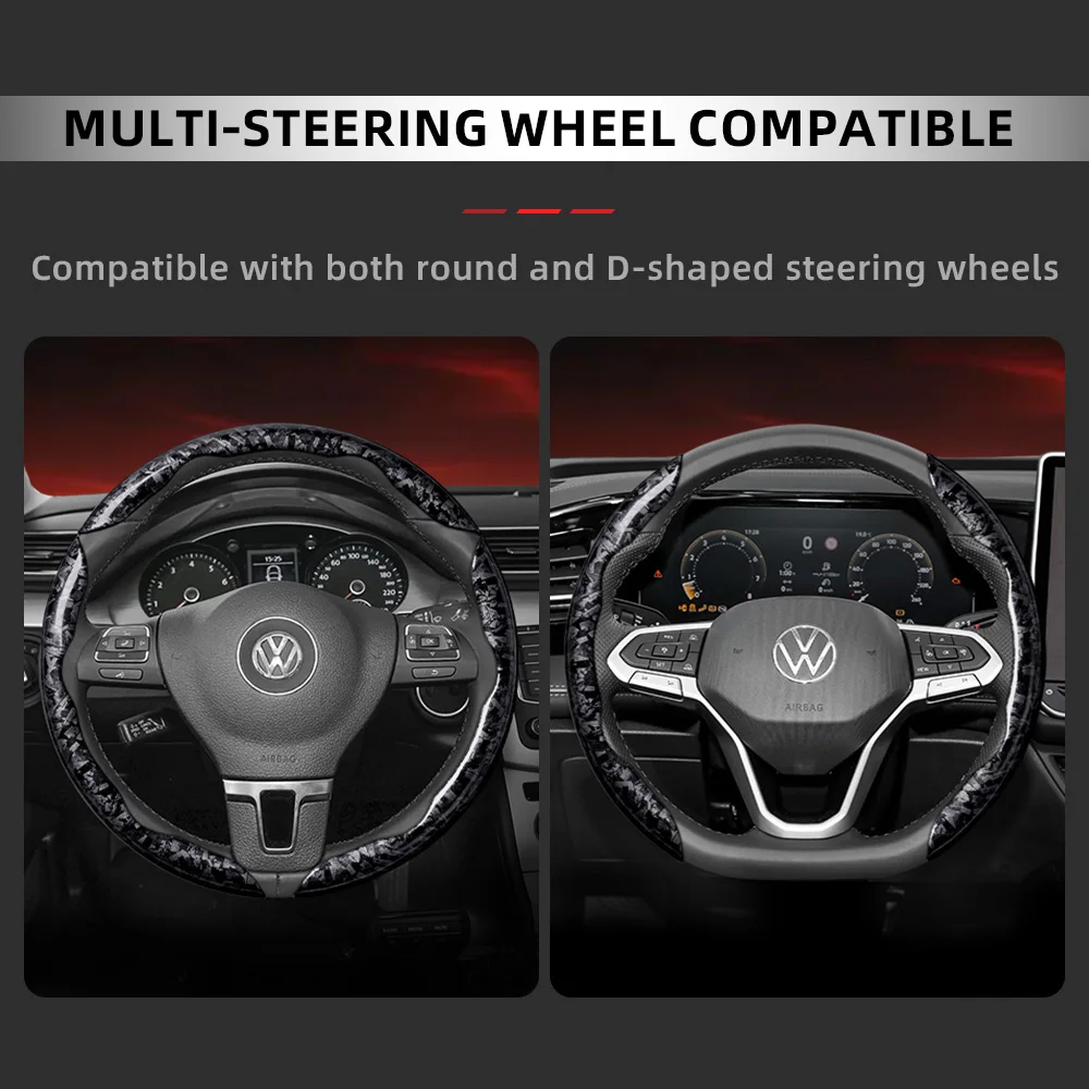 Suitable for Volkswagen Forged Carbon Fiber Texture Steering Wheel Cover, Snap-On, Seam-Free, Quick Installation for Tiguan Golf T-Roc Polo Passat Jetta Id.3 Id.4 Atlas Teramont Taos T-Cross Taigo Touran Black Red