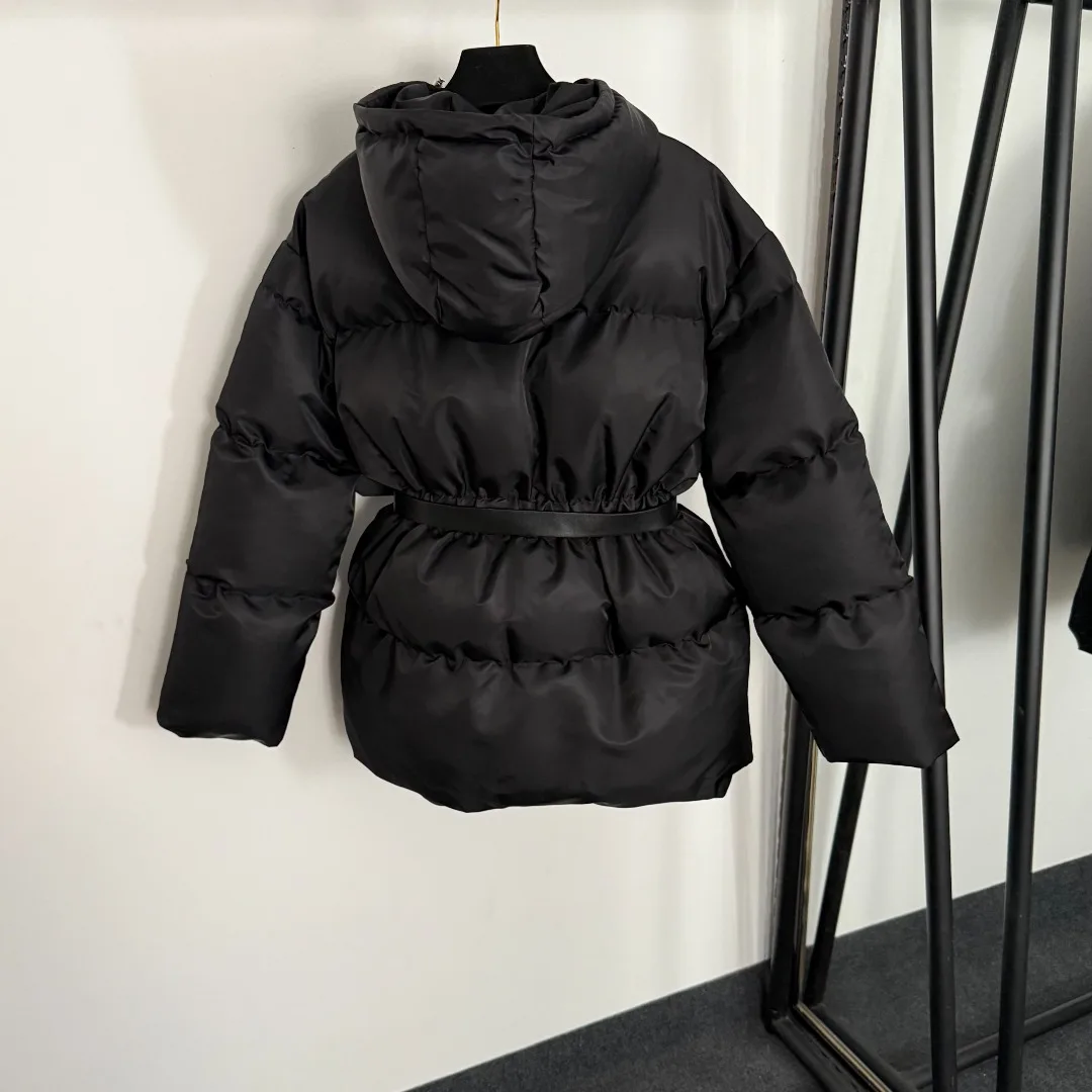 

Осень-зима 2021, женская нейлоновая хлопковая куртка с поясом и длинными рукавами и капюшоном HL112