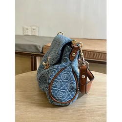 Vintage Bag Women's Denim Bag Lock Catch Jean Purse Luxury Denim Shoulder Bag Niche Ladies Medieval Ruffle Fashion Denim Tote