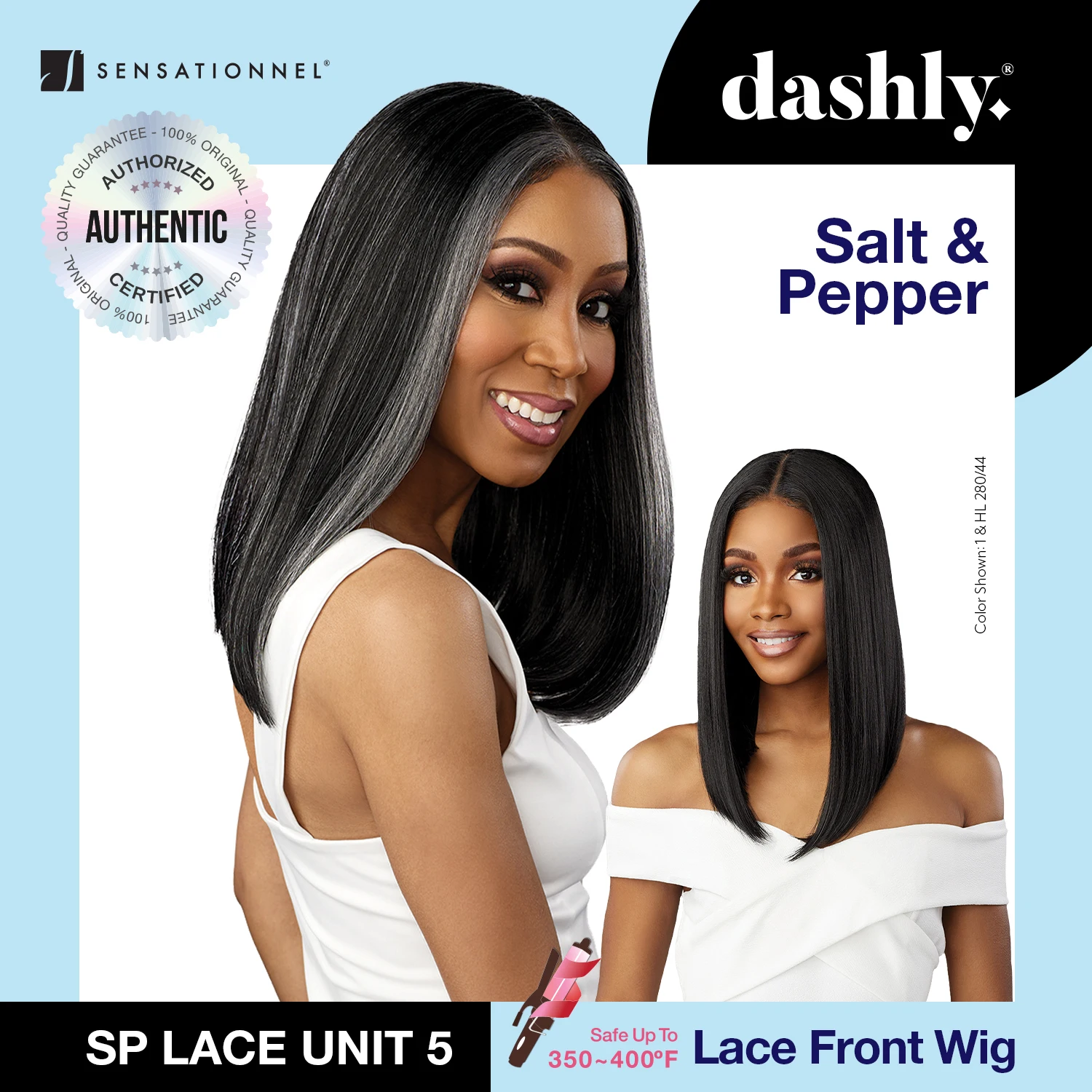 Sensationnel Dashly HD Lace Front Wig Salt N Pepper SP Unit 5 - Elegant Curls, Natural Look, Easy Wear