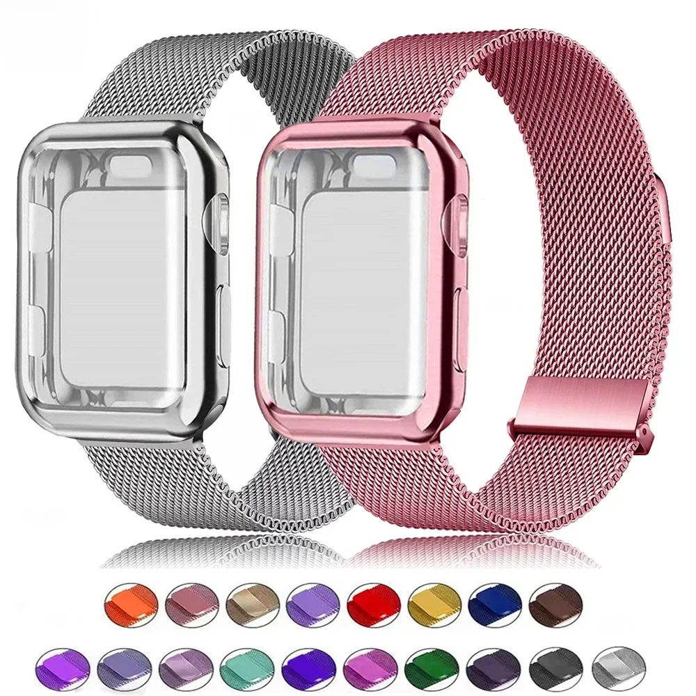 Etui + pętla mediolańska do paska Apple Watch 44 mm 45 mm 38 mm-42 mm-41 mm 40 mm Metalowe paski magnetyczne iwatch Series 9 8 7 6 5 4 3 SE Pasek — zdjęcie 2