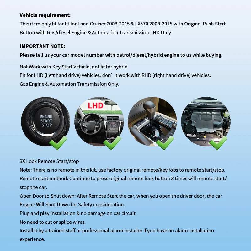 EASYGUARD Remote Starter Kit สําหรับ Land Cruiser 2008-2015 oem push ปุ่มเท่านั้น Plug and Play 3X ล็อคเพื่อ Remote Start/หยุด