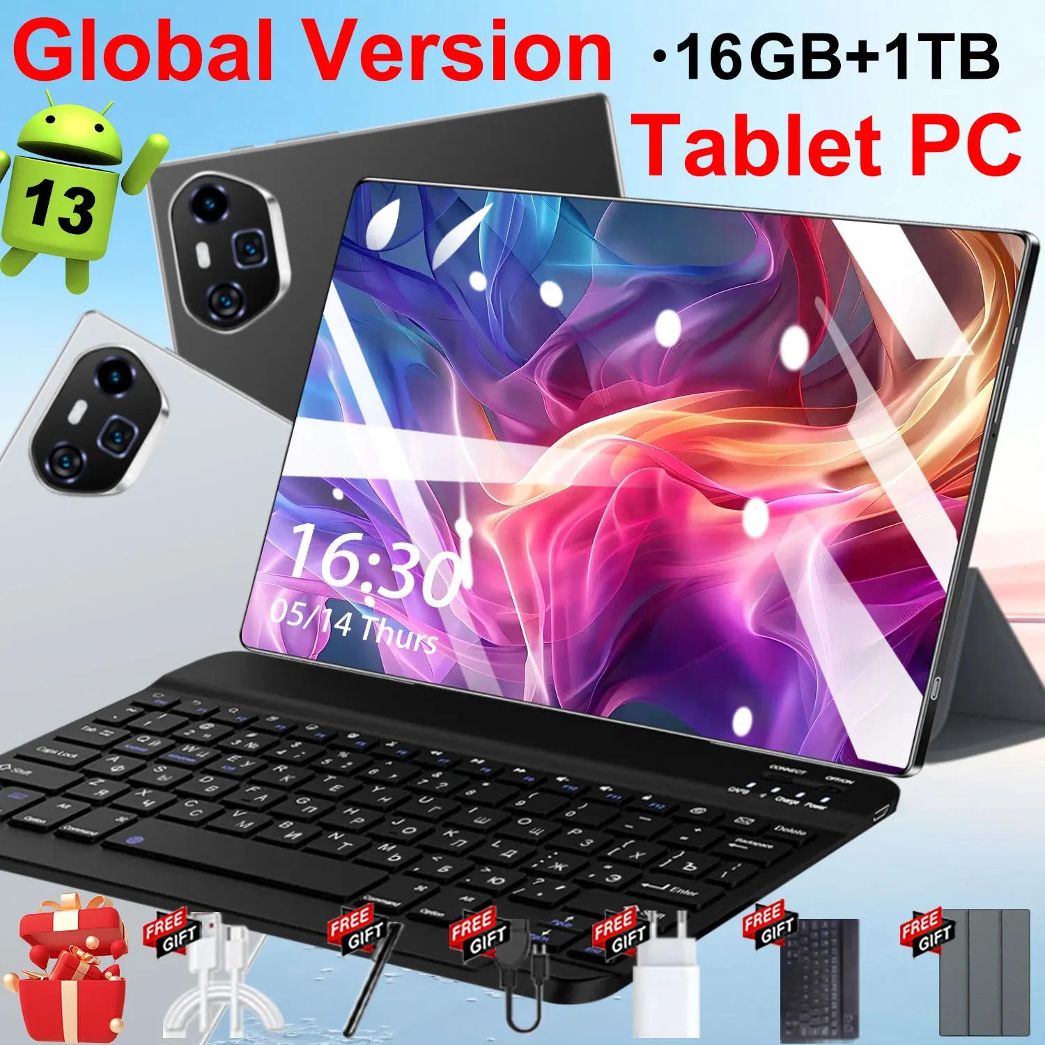 Tablette PC Android 13.0 5G version globale neuve, 10,36 pouces, batterie 12000 mAh, processeur 10 cœurs, double carte SIM, double appareil photo 16MP 32MP, réseau WIFI, avec clavier, Type-C, WPS, GPS
