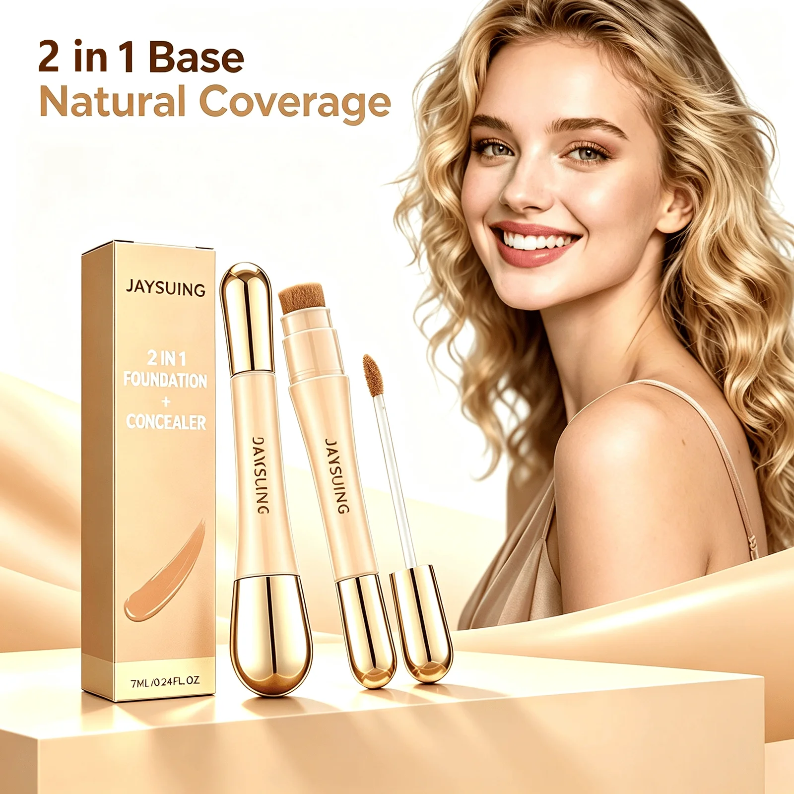 2 In 1 Concealer Foundation Vitamin E Retinol Blurs Pores Masks Blemishes Acne Marks Evens Tone Flawless Radiant Finish Dual Ended Concealer Foundation