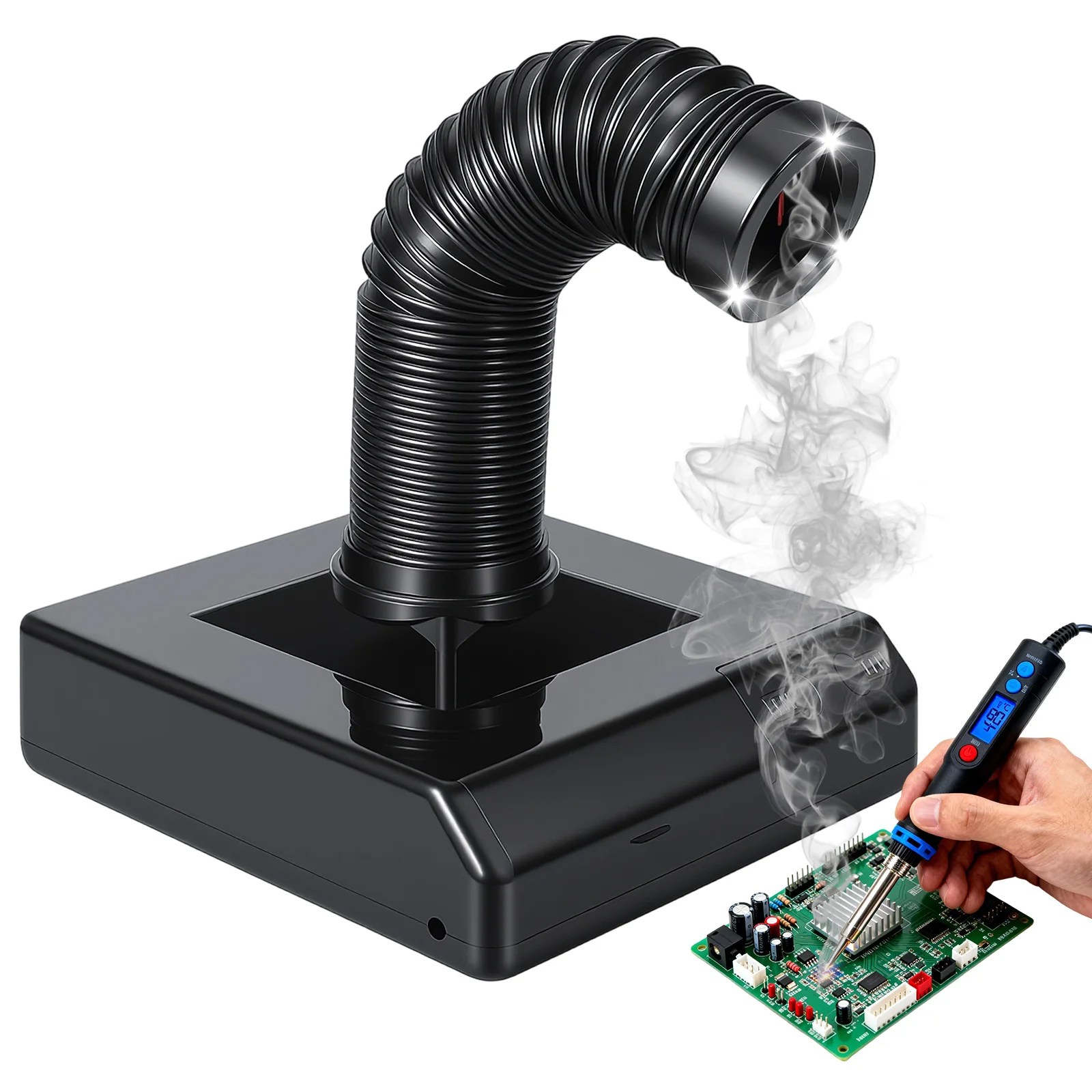 Aspiratore di fumi per saldatore da 60 W con luce LED, filtro in spugna al carbone ESD, strumento per la riparazione di componenti elettronici