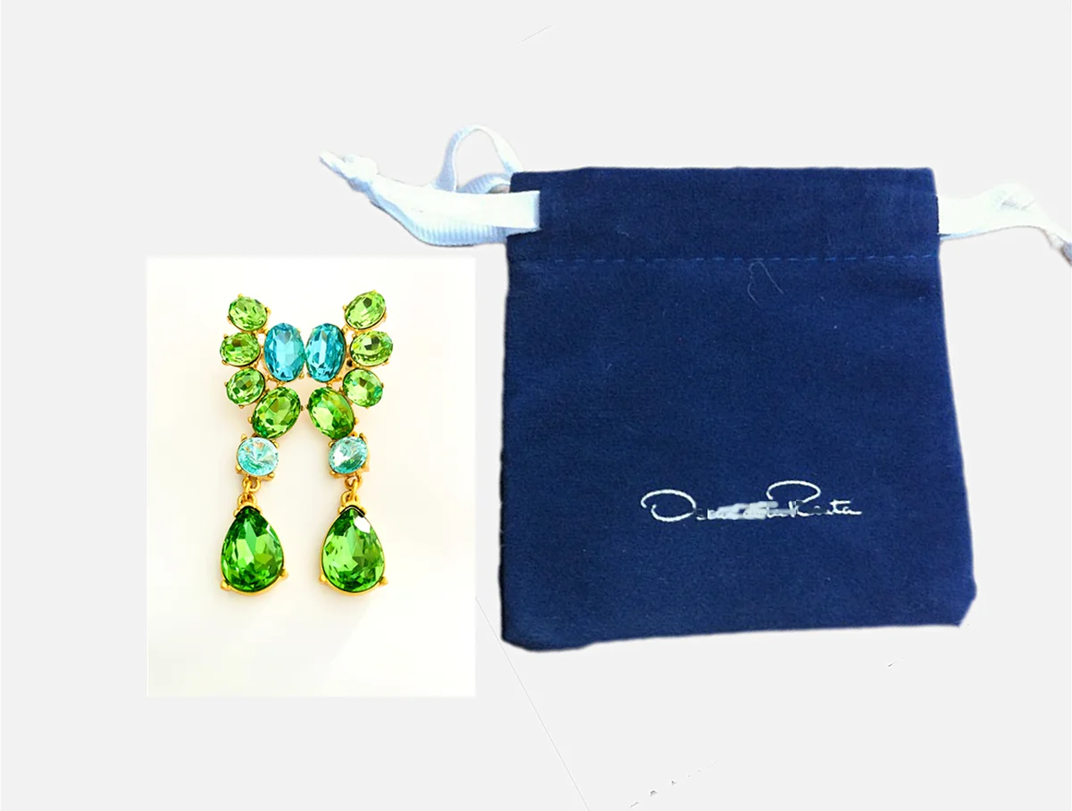 

Роскошные висячие серьги Oscar для женщин, позолоченные, изумрудно-зеленые, синие стразы, украшения для свадебной вечеринки и сумка