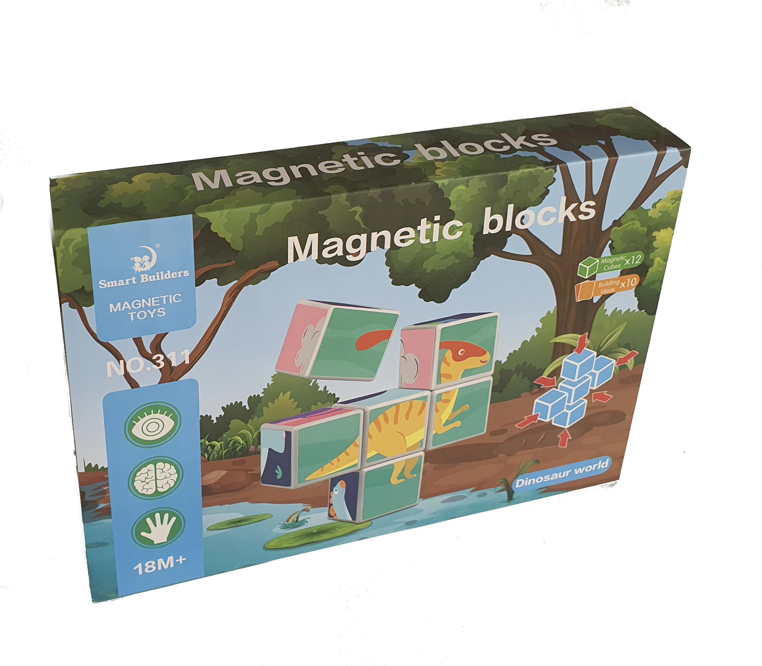 Children's toys magnetic puzzle 12 blocks: the world of dinosaurs fun entertainment