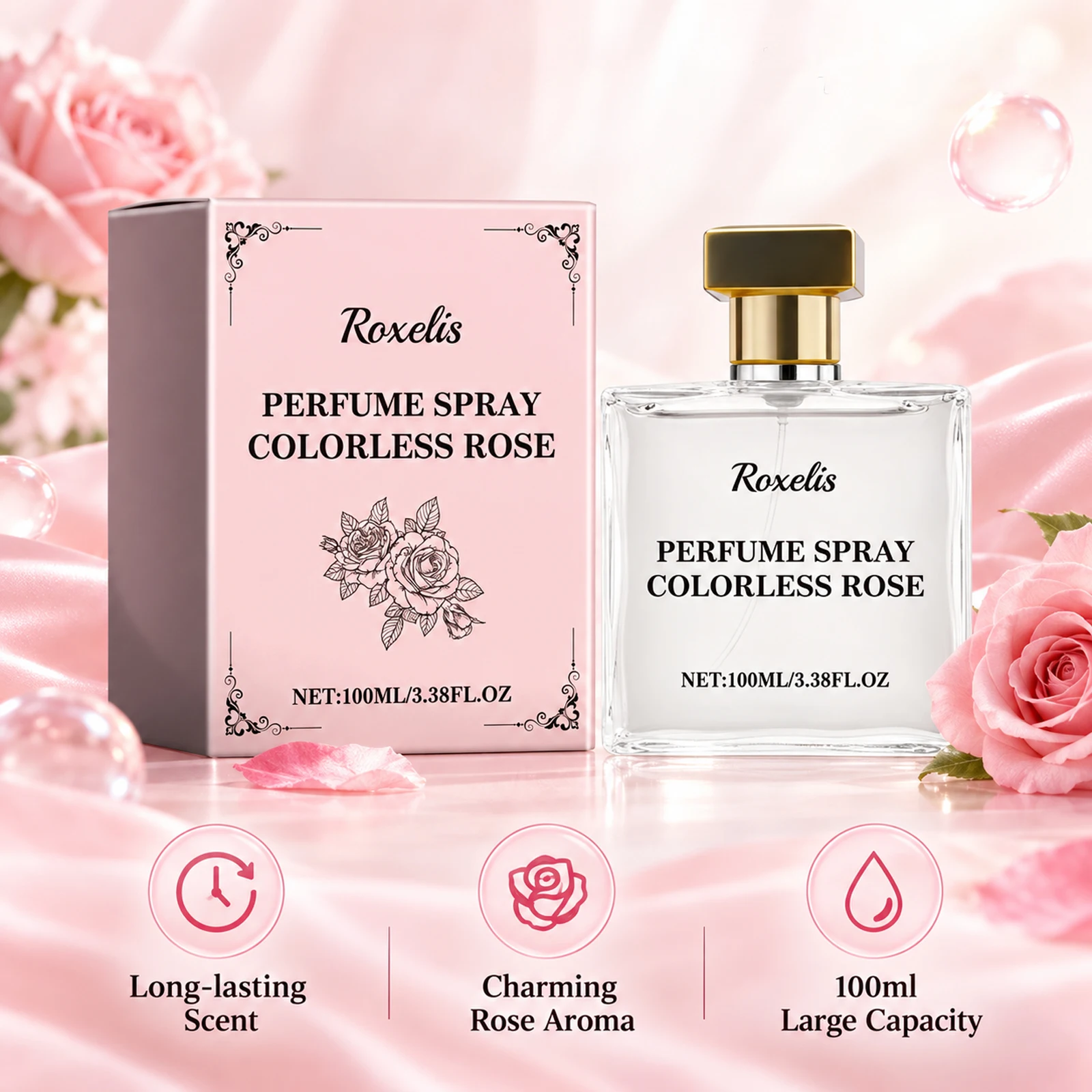 Roxelis Colorless Rose Perfume Spray Women Elegant Light Fragrance Long Lasting Charming Floral Scent For Dating Party