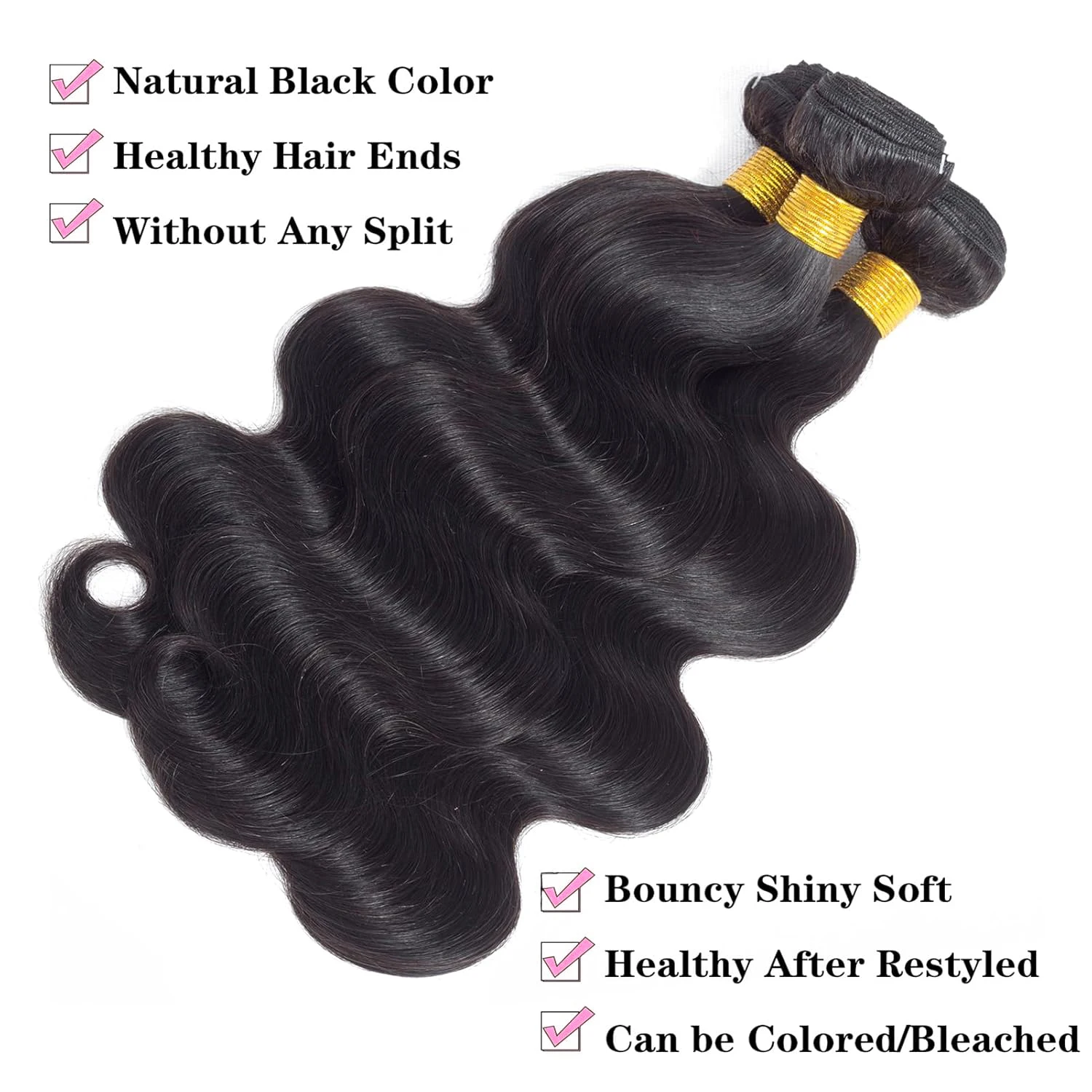 Mechones de ondas corporales, extensiones de cabello humano 100% cabello virgen brasileño sin procesar, 1/3/4 mechones tejidos de Color negro Natural para mujeres