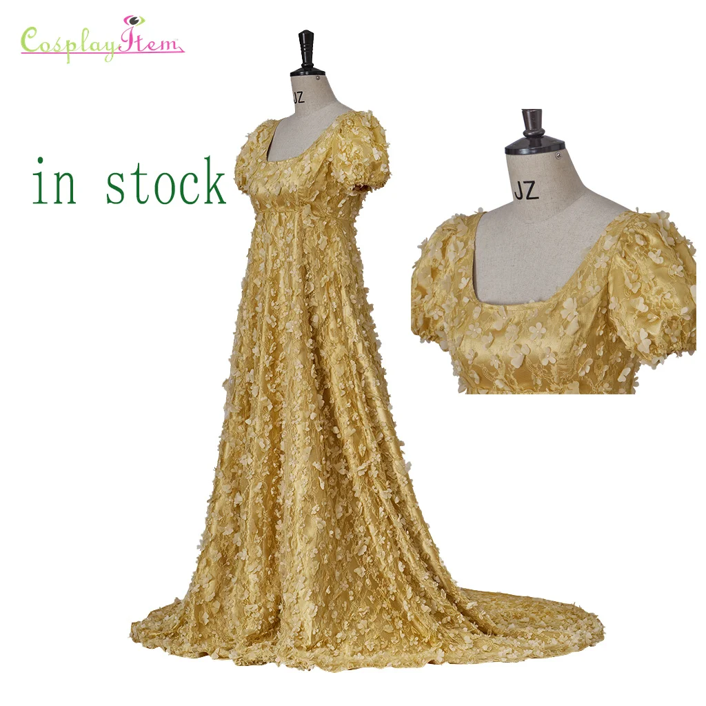 TV Cosplay Daphne Yellow Lace Dress Women's Regency Dress Inspired High Waist Jane Austen Tea Party Dress Halloween Clothing