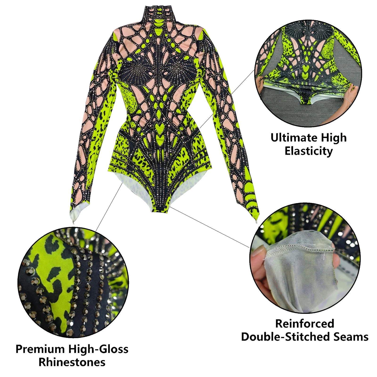 Sexy Stage Sparkly Rhinestones Bodysuit Green Dance Costume Party Bar Show Performance drag queen Outfit Cosplay Halloween pole image 2