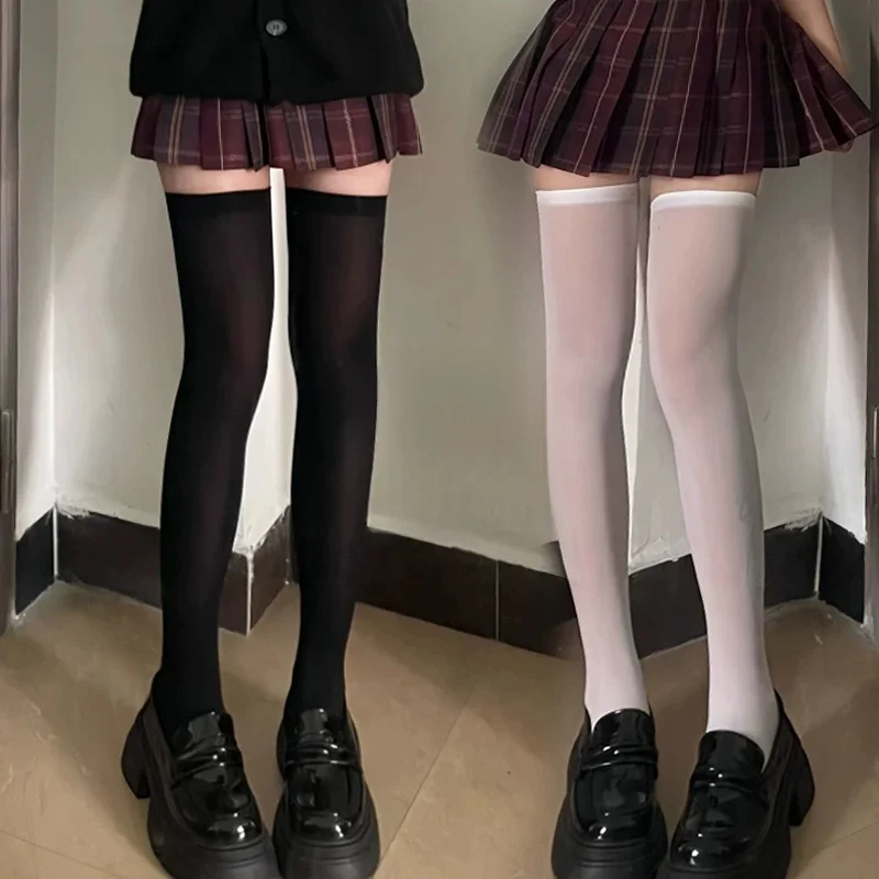 1/2 paires de bas longs Lolita de couleur unie JK pour femmes et filles, collants mignons au-dessus du genou, chaussettes hautes, bas en Nylon Sexy pour Cosplay