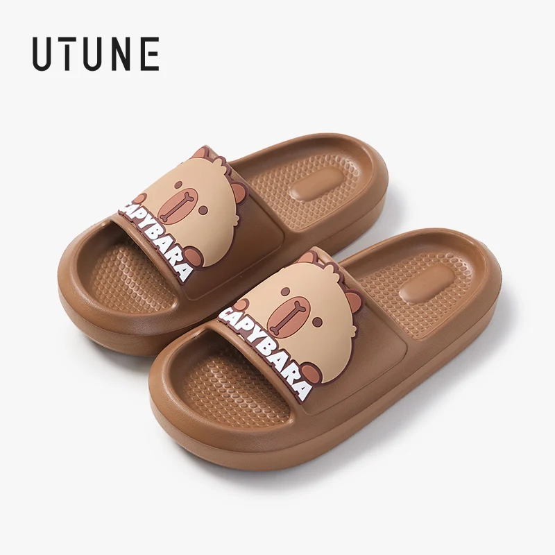 UTUNE Women’s Capybara Cartoon Slippers Cute Soft Sole Indoor Slides Anti-Slip Family Matching Sandals Brown and White Color