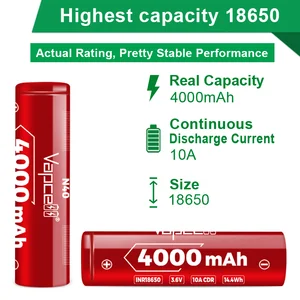 VAPCELL-DEBATERARY STRASSAGE für Langer und Trop, 100% Original, 18650 Batterie, 4000mah, 10A, N40 mit PCB, 3,7 V 10 Hauptverkaufsbatterie VAPO - №7