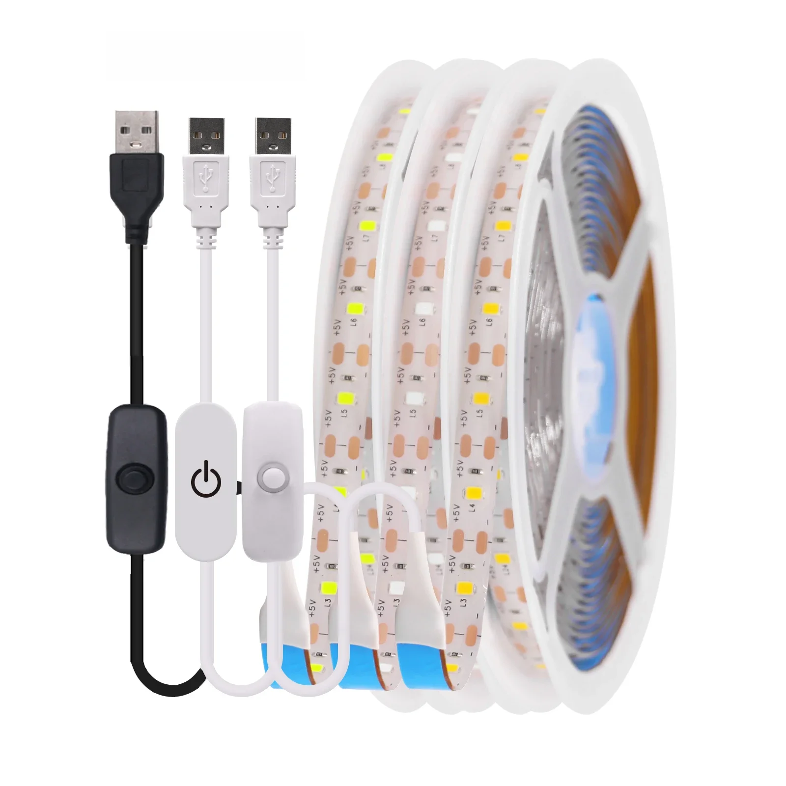 Bande lumineuse LED USB 5V avec variateur 2835 60LED, bande LED Flexible et étanche avec interrupteur marche/arrêt pour éclairage sous-meuble