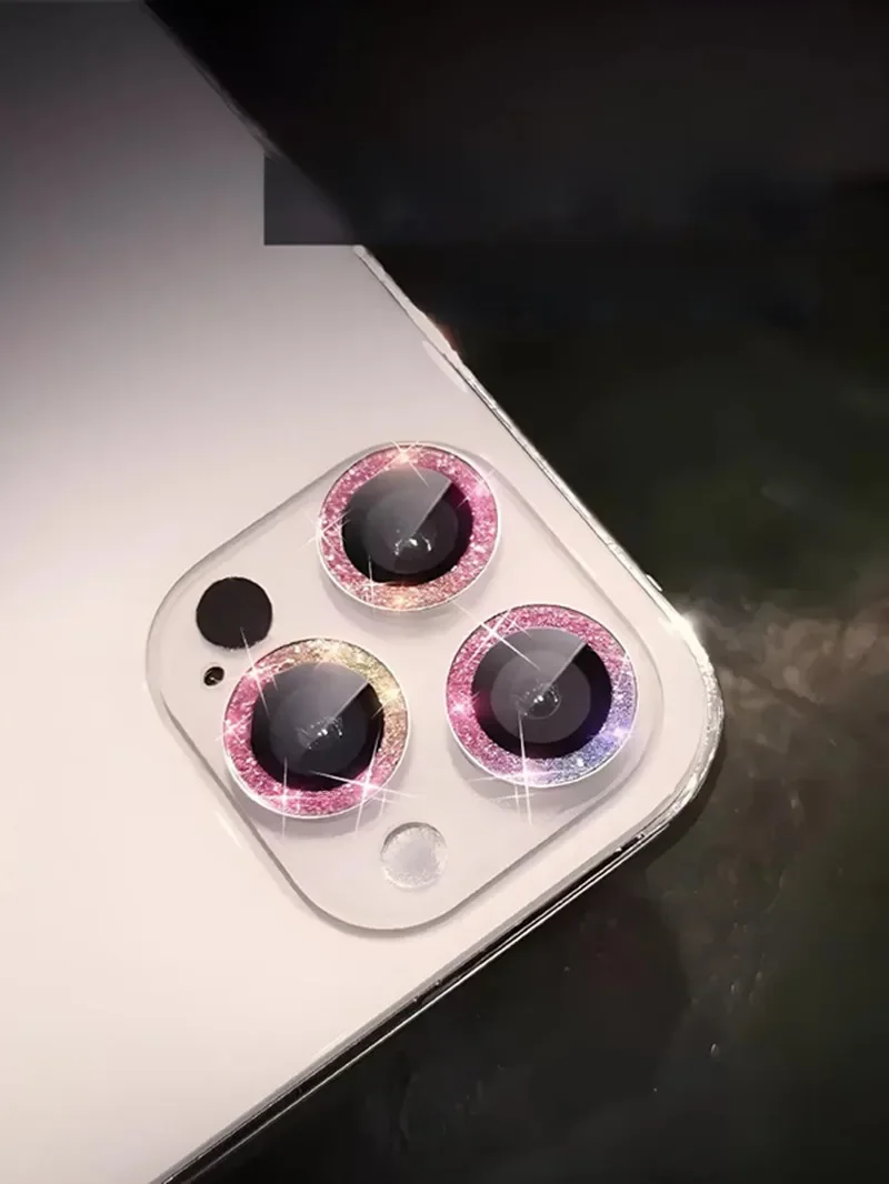 Protecteur d'objectif d'appareil photo en verre métallique scintillant, pour IPhone 14 15 16 Pro Max 16Plus 15 14Pro 15Pro 16Pro, couvercle d'objectif d'anneau pour femmes