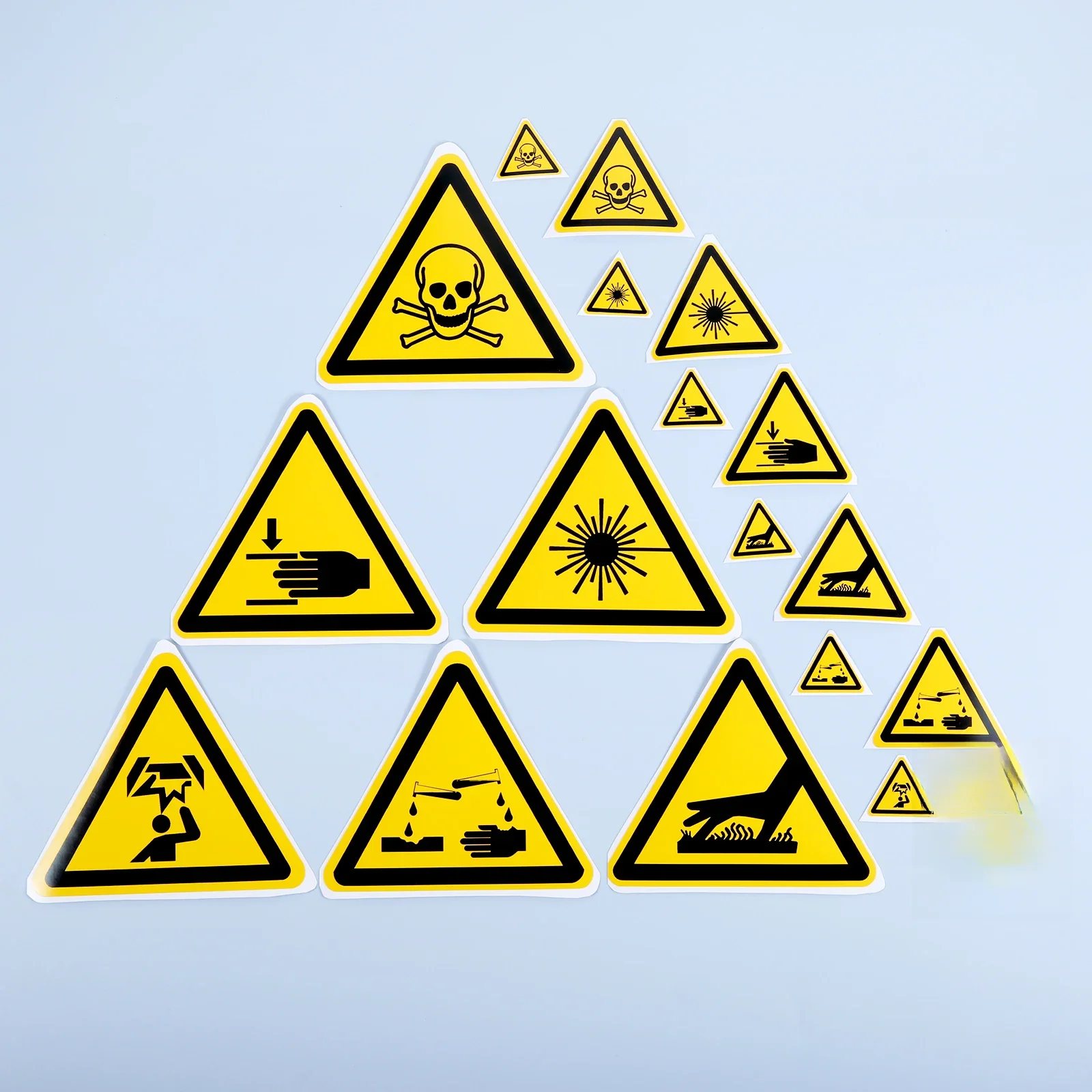 Autocollant de panneau d'avertissement triangulaire, 5 pièces, étiquette de Logo d'alarme, méfiez-vous, blessure, chauffage, Corrosion, Poison, adhésif de bosse Laser 2.5/5/10cm