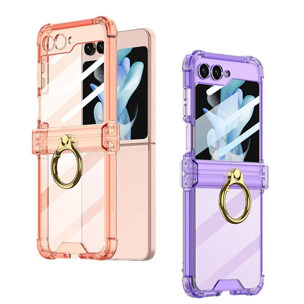 Galaxy Z Flip 6 5 4 jet flip flip flip pretty color transparent hinge protective cover Gold Finger smart ring stand wheel RIM soft silicone mobile phone case