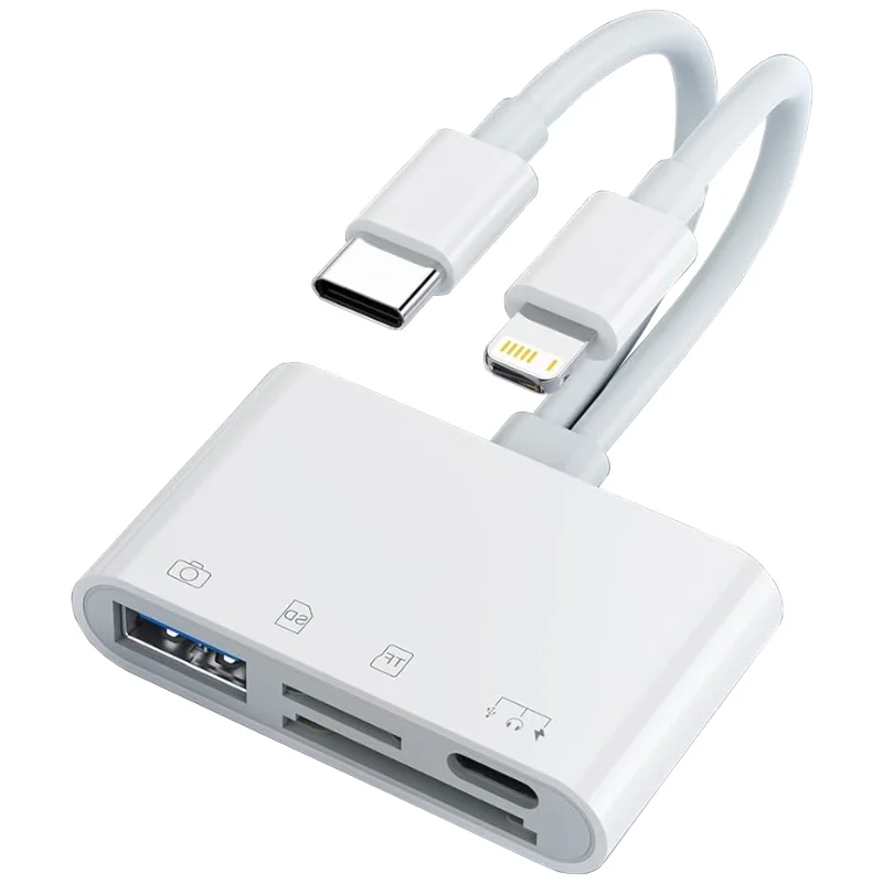 

SD Card Reader 4-in-1 Lightning /Type C to USB 3.0/SD/TF Card Adapter, Memory Card Reader for iPhone iPad MacBook Samsung Andro