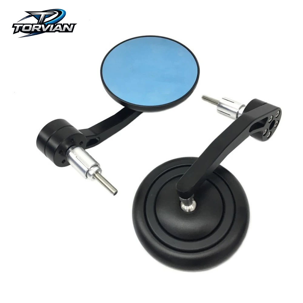 Torvian 22mm CNC Round Motorcycle Bar End Mirrors Blue Anti-Glare Lens Rearview Mirrors Universal