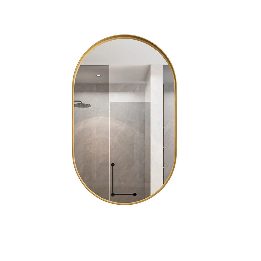 Stilvoller ovaler Spiegelschrank, Einbau-Medizinschrank, Wandschrank mit Metallrahmen, Spiegel und verstellbaren Einlegeböden, Spiegelschrank mit Stauraum für Bad, Wohnzimmer und Schlafzimmer