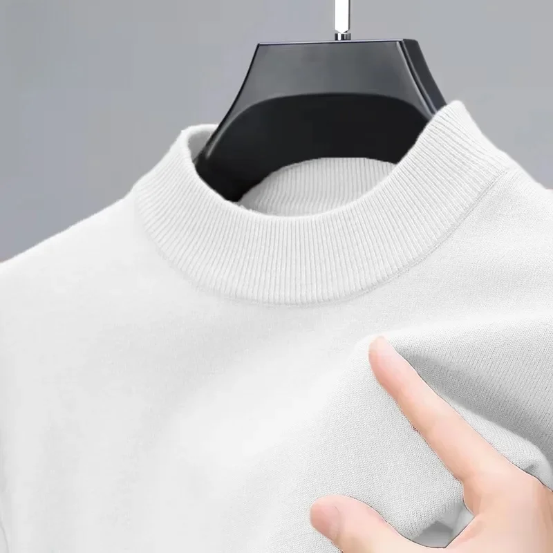 Męski sweter z dzianiny z półgolfem Jesienne bluzy z dekoltem w jednolitym kolorze Pullover Streetwear Zimowy ciepły sweter z dzianiny — zdjęcie 2
