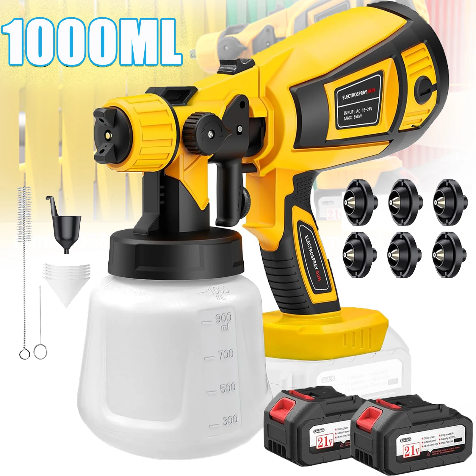 1000ML Pistola A Spruzzo Elettrica Ad Alta Potenza Senza Fili Spruzzatore di Vernice Auto Mobili Rivestimento In Acciaio FAI DA TE Aerografo Per Makita 21V Batteria