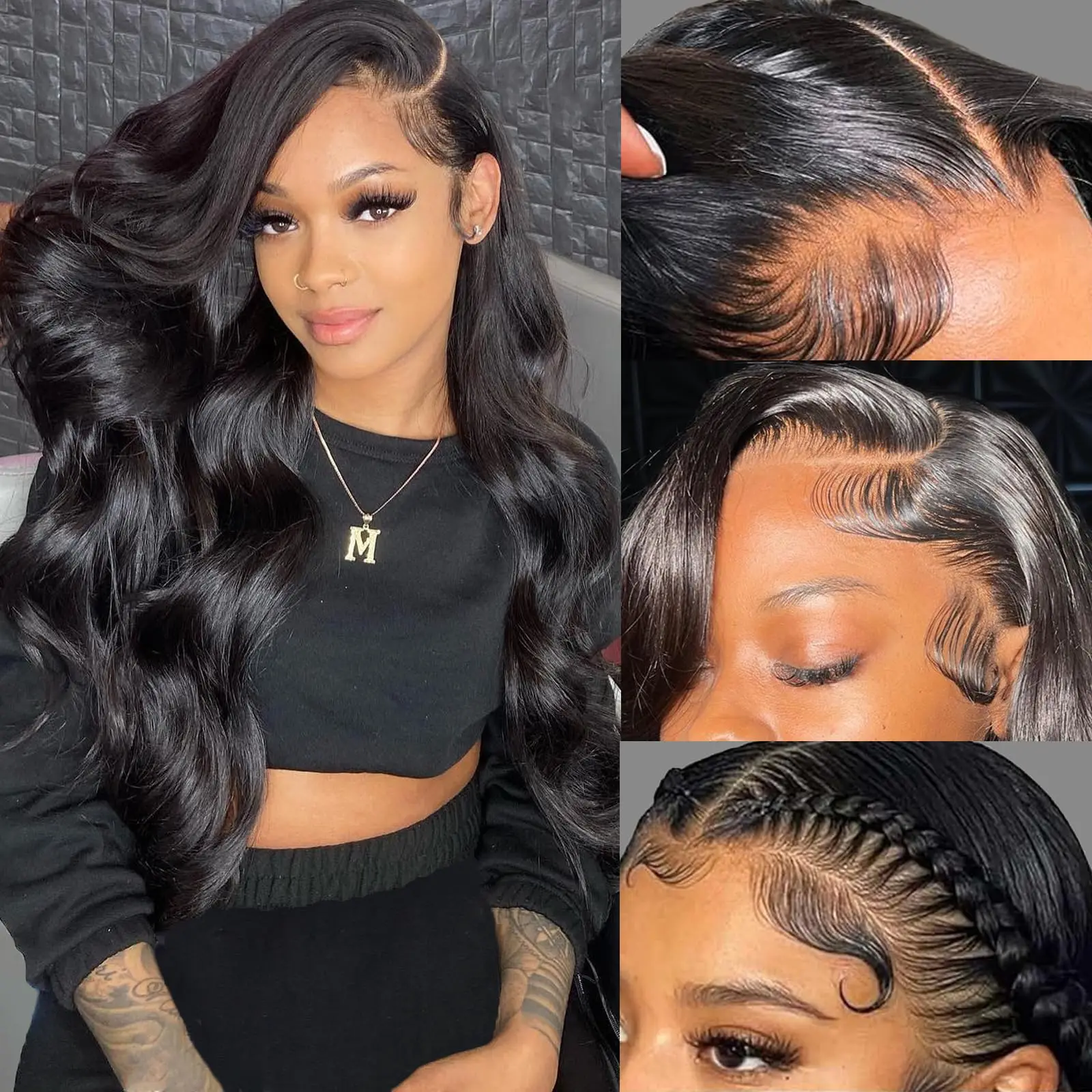 

13x4 Lace Front Wigs Human Hair Pre Plucked 22 Inch Body Wave HD Lace Front Wigs for Women with Baby Hair Natural Black Wigs