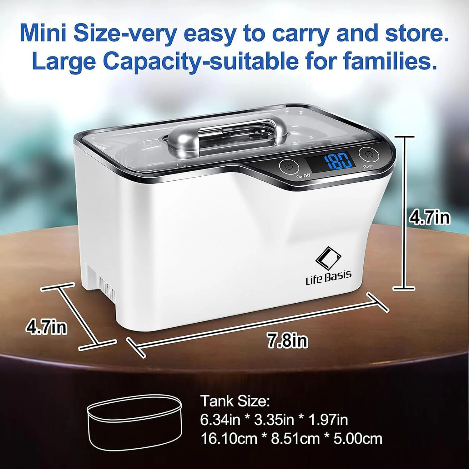 Life Basis Mini Portable Homeuse Table Size Glasses Ultrasonic Jewelry Cleaner Machine